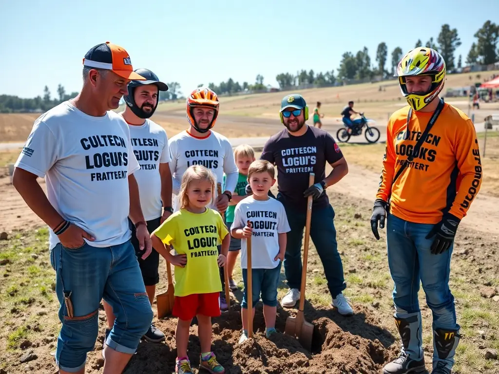 An image of club members participating in a community outreach program, such as a track cleanup or a youth mentorship activity.